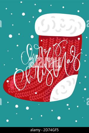Vektor santa weihnachten rote Socke mit kalligraphischen Text Frohe Weihnachten. Weihnachten Weihnachten Illustration Design. frohe weihnachten Grußkarte, Banner Stock Vektor