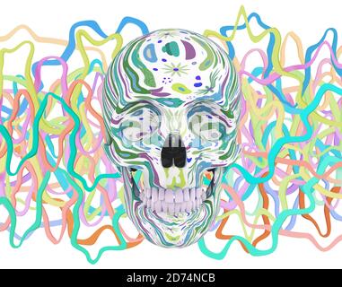 Abstrakter Schädelkopf mit Würmern, 3d-Illustration Stockfoto