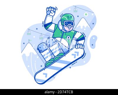 Free Ride Snowboarder Szene in Line Art Stock Vektor