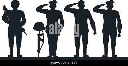 Gruppe von Offizieren Soldaten saludating Silhouette Vektor Illustration Design Stock Vektor