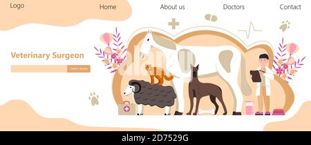 Vektor des Tierarztkonzepts. Tierärzte, die Krankheiten diagnostizieren. PET Gesundheitsversorgung für Website. Tierarzt Behandlung Krankheit Tiere. Stock Vektor