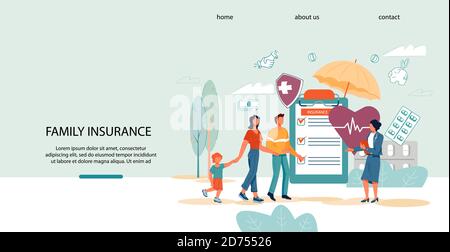 Familie Gesundheit und Lebensversicherung Website Vorlage flache Vektor Illustration. Stock Vektor
