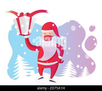 weihnachtsmann mit medizinischer Maske auf weihnachten Hintergrund. vektor-Illustration Stock Vektor