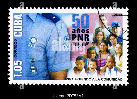 MOSKAU, RUSSLAND - 25. NOVEMBER 2017: Eine in Kuba gedruckte Briefmarke zeigt PNR, 50. Jubiläumsserie, um 2009 Stockfoto
