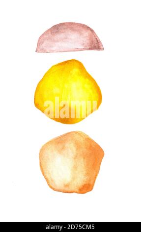 Aquarell handbemalte Textur. Abstrakte Flecken oder Flecken dekorative Elemente. Künstlerische Farben Hintergrund. Stockfoto