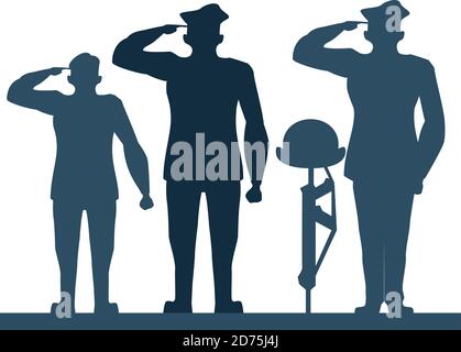 Gruppe von Offizieren Soldaten saludating Silhouette Vektor Illustration Design Stock Vektor