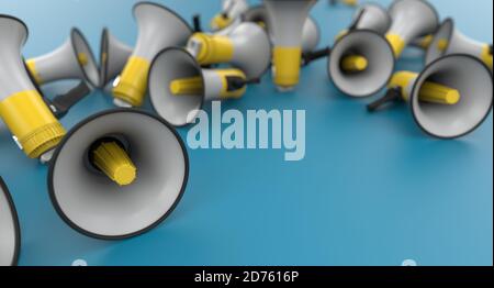 Gelbes Megaphon Auf Farbigem Hintergrund Stockfoto