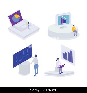 Personen, die mit Diagrammen interagieren und Statistiken analysieren Vektor Illustration Stock Vektor