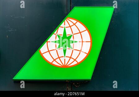 London, Großbritannien. Oktober 2020. Das Logo der taiwanesischen internationalen Fluggesellschaft EVA Air (Evergreen Airways) ist im Evergreen House in der Londoner Niederlassung zu sehen. Kredit: SOPA Images Limited/Alamy Live Nachrichten Stockfoto