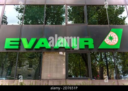 London, Großbritannien. Oktober 2020. Ein Blick auf Evergreen House, die taiwanesische internationale Fluggesellschaft, EVA Air (Evergreen Airways) Logo im Evergreen House in der Londoner Niederlassung. Kredit: SOPA Images Limited/Alamy Live Nachrichten Stockfoto