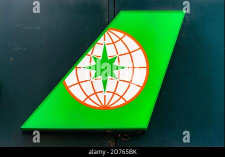 London, Großbritannien. Oktober 2020. Das Logo der taiwanesischen internationalen Fluggesellschaft EVA Air (Evergreen Airways) ist im Evergreen House in der Londoner Niederlassung zu sehen. Quelle: Dave Rushen/SOPA Images/ZUMA Wire/Alamy Live News Stockfoto