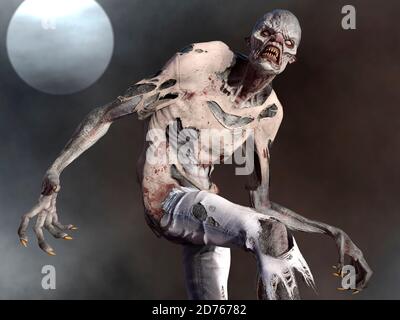 Fantasy Zombie Monster Vollmond 3d Illustration Stockfoto