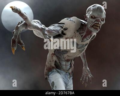 Fantasy Zombie Monster Vollmond 3d Illustration Stockfoto