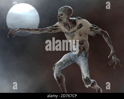 Fantasy Zombie Monster Vollmond 3d Illustration Stockfoto