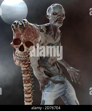 Fantasy Zombie Monster Vollmond 3d Illustration Stockfoto