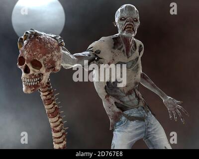 Fantasy Zombie Monster Vollmond 3d Illustration Stockfoto
