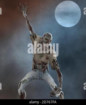 Fantasy Zombie Monster Vollmond 3d Illustration Stockfoto