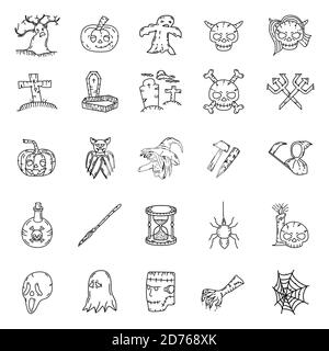 Halloween Set Icon Vector, mit handgezeichneten und Doddel Art Stil Stock Vektor