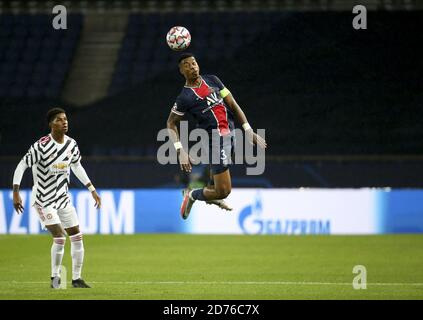 Resnel Kimpembe von PSG, Marcus Rashford von Manchester United (links) während der UEFA Champions League, Gruppenphase, Gruppe H Fußballspiel zwischen Par Stockfoto