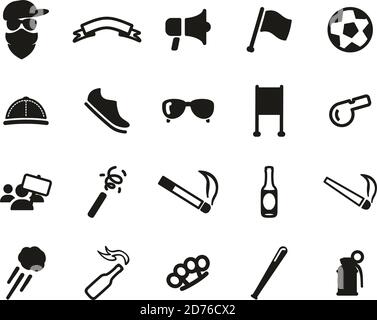 Supporter Oder Sport Fan Icons Schwarz & Weiß Set Groß Stock Vektor