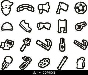 Supporter Oder Sport Fan Icons Weiß Auf Schwarz Sticker Set Groß Stock Vektor