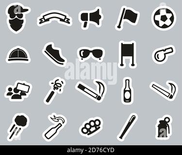 Anhänger Oder Sport Fan Icons Schwarz & Weiß Sticker Set Groß Stock Vektor