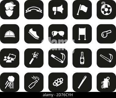 Supporter Oder Sport Fan Icons Weiß Auf Schwarz Flat Design Groß Einstellen Stock Vektor