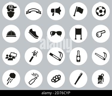 Anhänger Oder Sport Fan Icons Schwarz & Weiß Flat Design Kreis Groß Stock Vektor