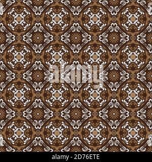 Schöne Blend Blumen und Kreis Motive auf Kawung Batik mit glattem braunem Farbdesign. Stock Vektor