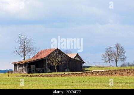 Feldscheune, Zaun, Iggingen, Schwäbische Alb Stockfoto