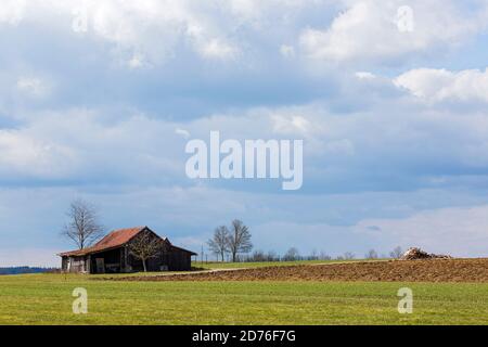 Feldscheune, Zaun, Iggingen, Schwäbische Alb Stockfoto