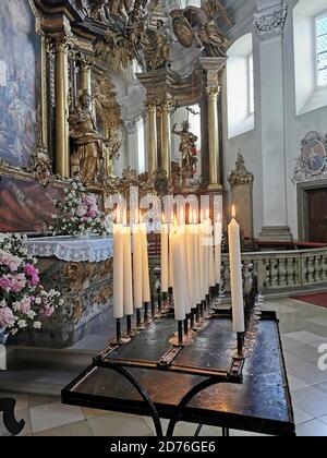 Innenraum der Klosterkirche von Banz, Schutzpatron St. Dionysius und St. Peter Kloster, Landkreis Lichtenfels, Oberfranken, Bayern, Deutschland Stockfoto