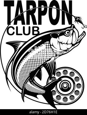 Tarpon Angeln Emblem isoliert auf weißem Hintergrund Stock Vektor