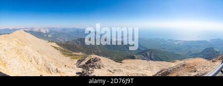 Der Panoramablick vom Olympos Berg oder Tahtali bei Kemer, Provinz Antalya, Türkei Stockfoto