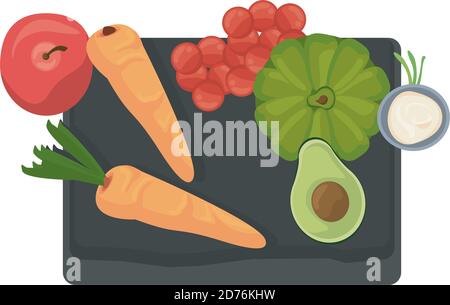 Karotten und Gemüse in Holz Küchenbrett Vektor Illustration Design Stock Vektor