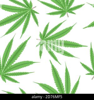 Cannabis grünes Blatt nahtlose Muster Vektor Illustration. Hanfpflanze. Für Medizin, Textil, Kleidung, Tauwerk, Ballaststoffe, Stock Vektor