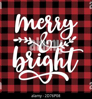 Peace and Joy - Text auf Rot und Schwarz Tartan karierten scottish Nahtloses Muster. Grußkarte Text Kalligraphie Ausdruck für Weihnachten oder ein anderes Geschenk. Weihnachten Stock Vektor