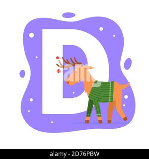 Kinder ABC englisch Tier Alphabet mit D-Buchstaben und niedlichen Hirsch. Stock Vektor