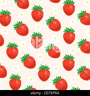 Erdbeeren mit Blumenmuster auf rosa Hintergrund. Realistische Vektordarstellung. Stock Vektor