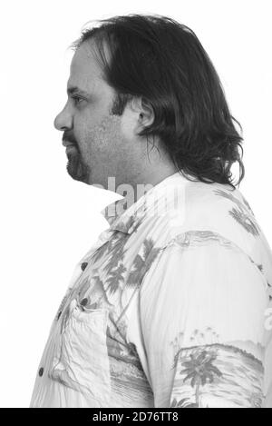 Profil anzeigen von Fett kaukasischen Mann bereit für Ferienhäuser Stockfoto