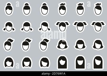 Weibliche Frisur Stil Icons Schwarz & Weiß Sticker Set Big Stock Vektor