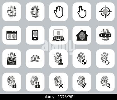 Fingerabdruck-Symbole Schwarz-Weiß Flat Design Set Groß Stock Vektor