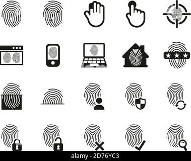 Fingerabdruck-Symbole Schwarz-Weiß-Set Groß Stock Vektor