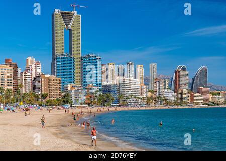 Strand, Benidorm, Costa Blanca, Valencia, Spanien Stockfoto