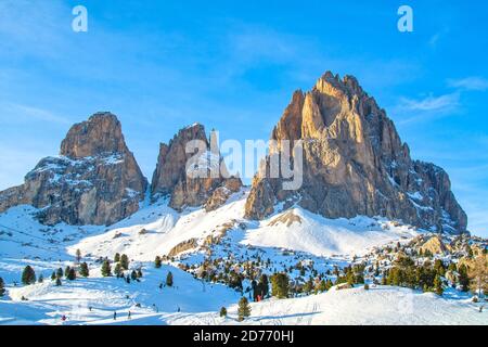 Grohmannspitze auf der Sella Ronda Skirunde rund um die Sella Gruppe in Norditalien, Trentino / Südtirol / Belluno, Italien Stockfoto