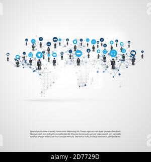 Internet der Dinge, Cloud Computing Design-Konzept mit Weltkarte, Knoten und Icons - Global Digital Network Connections, Smart Technology Vector Conce Stock Vektor