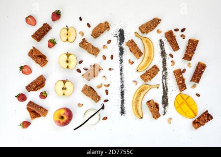 Zutaten für die Herstellung von Fruchtchips und Pastillen. Stockfoto