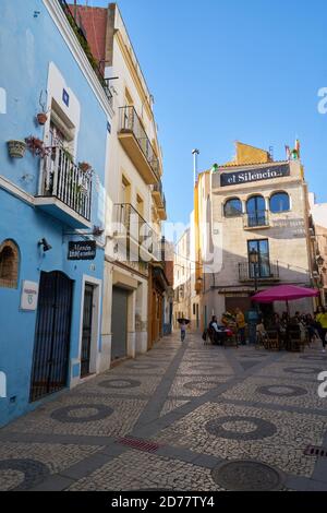 Badajoz schöne antike Straßenansicht mit traditionellen bunten Gebäuden in Spanien Stockfoto