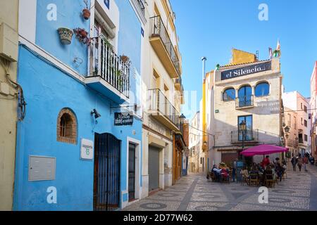 Badajoz schöne antike Straßenansicht mit traditionellen bunten Gebäuden in Spanien Stockfoto