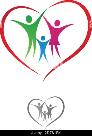 Familienvektor mit herzförmiger Bändchenvektor Illustration für die Gesundheit des Unternehmens. Vektorgrafik EPS.8 EPS.10 Stock Vektor